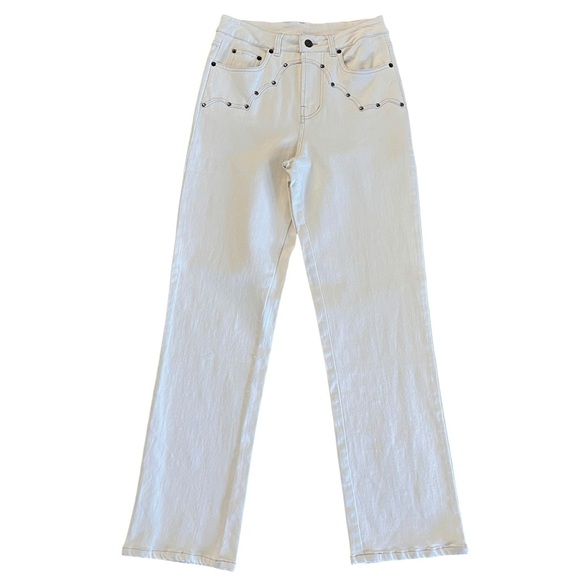 NEW blue b Cream Washed Western Yoke Silver Studded Slim Leg Denim Jeans - Picture 2 of 4